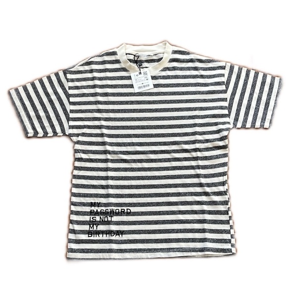NWT Zara Striped Grey and white Short sleeves Tee      Size 10 unisex - Picture 1 of 7